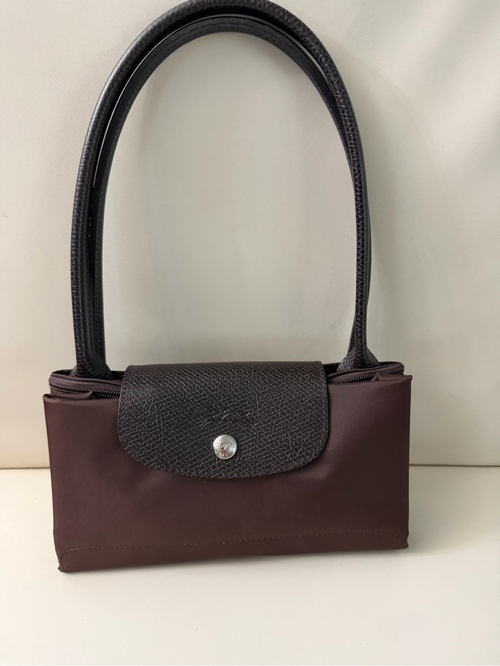 Longchamp med Women's Dark Brown Shoulder Bag with Black Trim